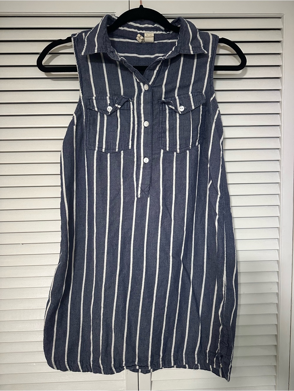 Japna Navy and White Sleeveless Striped Shirt Dress